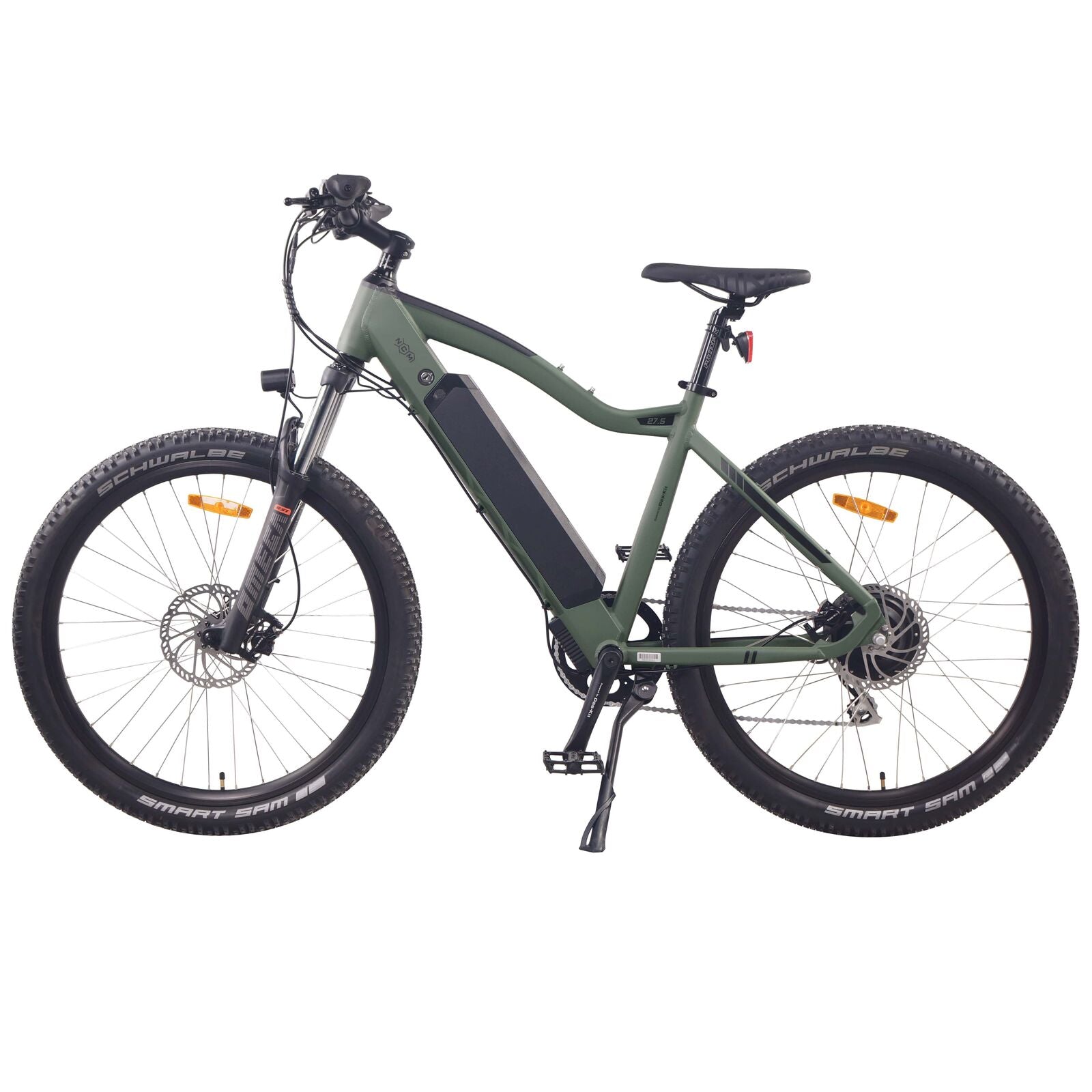 Army GreenNCM M7 Electric Mountain Bike Side Profile – 500W Peak Power | SalteBikes.com.au
