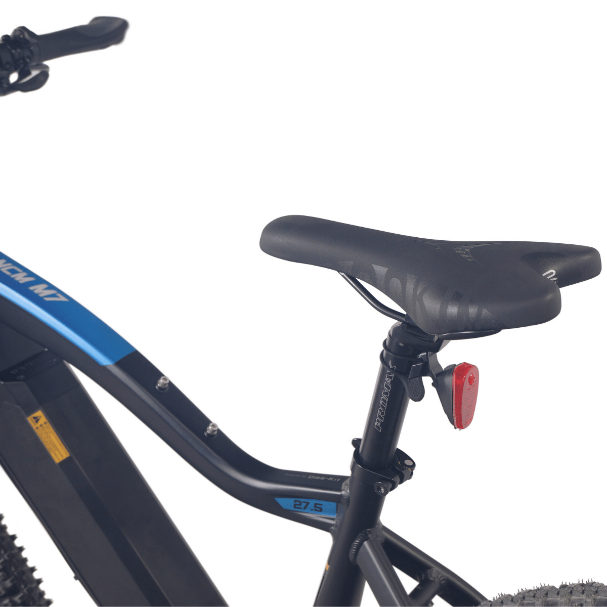 Close-Up of the NCM M7 Electric Mountain Bike Comfort Seat | SalteBikes.com.au