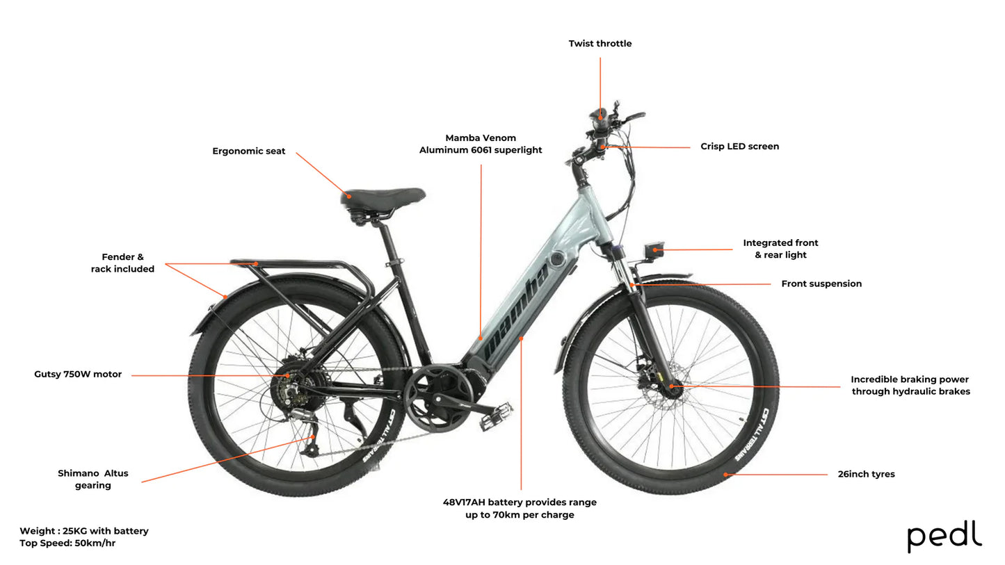 Mamba Savannah Step-Through Electric Bike | 750W Motor, Hydraulic Brakes