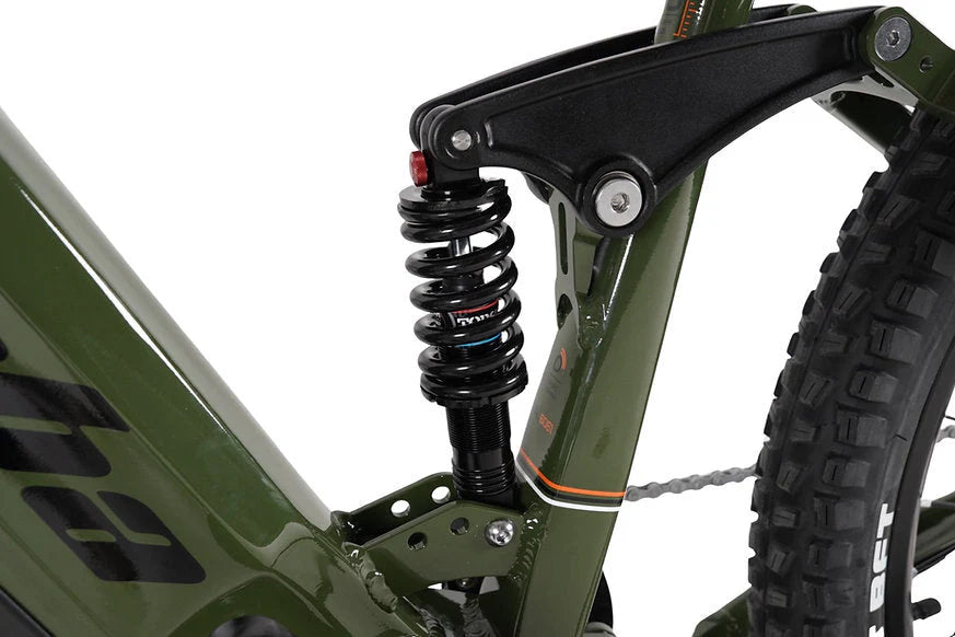 Saltebikes: 2025 Mamba Double Strike V2 E-Bike dual suspension detail showcasing durable all-terrain capability and advanced design.
