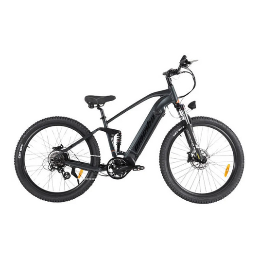 Saltebikes: 2024 Mamba Double Strike V2 E-Bike with 48V 750W Bafang Motor, dual suspension, and Samsung battery in a sleek design.