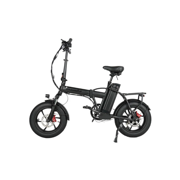 Mamba Taureg 48V 18Ah 500W folding e-bike with 16-inch all-terrain tires, Shimano 7-speed gears, thumb throttle, hydraulic disc brakes, and compact design for portability and city commuting