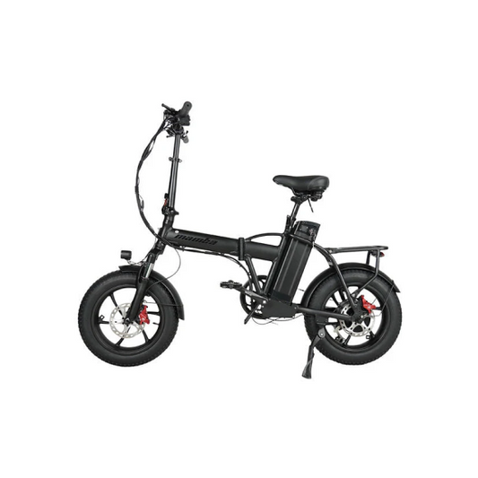 Mamba Taureg 48V 18Ah 500W folding e-bike with 16-inch all-terrain tires, Shimano 7-speed gears, thumb throttle, hydraulic disc brakes, and compact design for portability and city commuting