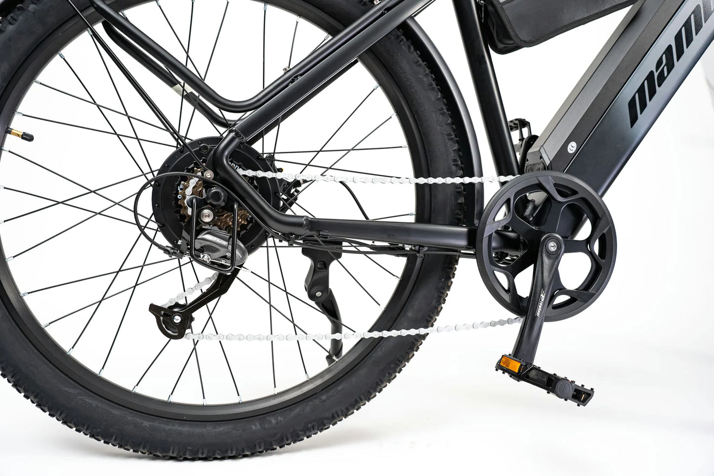 Shimano 7-speed gear system on the Mamba Venom 2024 Electric Bike, offering smooth and efficient shifting, available at SalteBikes.