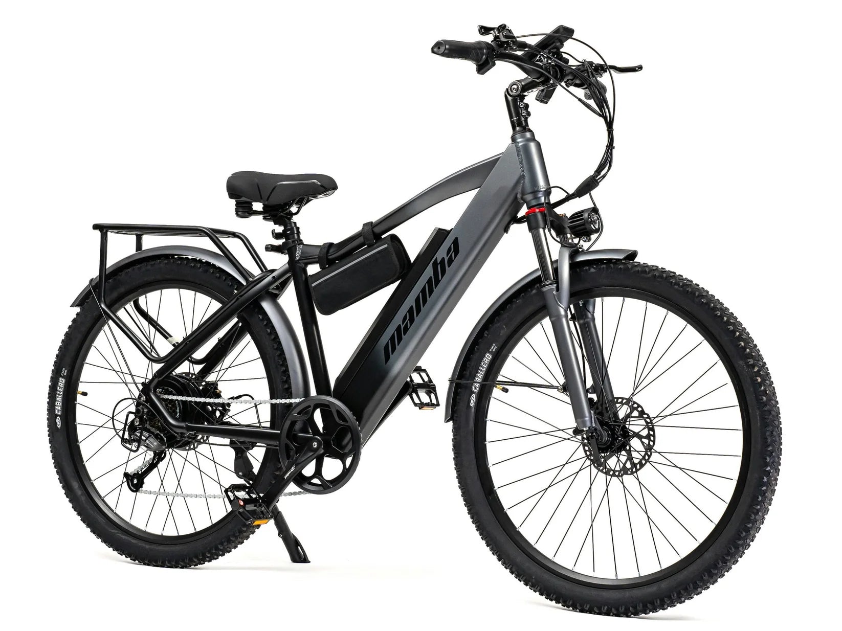 Right-side view of the Mamba Venom 2024 e-bike, highlighting the suspension fork and ergonomic saddle, available at SalteBikes.