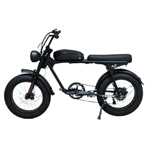 Salte All-Terrain Cruiser 500W fat tire e-bike featuring a sleek front design with LED headlight, durable alloy frame, and 20-inch Chaoyang fat tires for superior stability on all terrains.