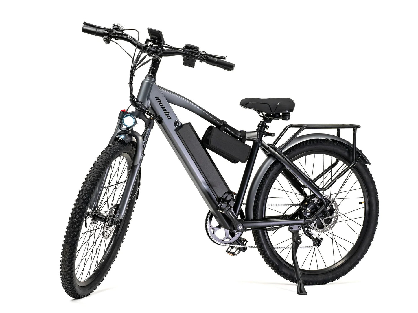 Front-on view of the Mamba Venom 2024 e-bike from SalteBikes, showcasing its rugged build and advanced features for all-terrain performance