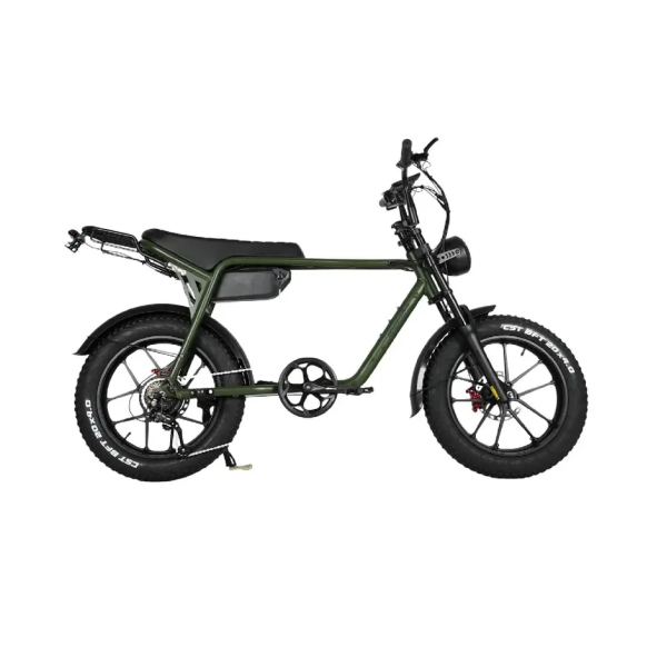Mamba Sahara 48V 750W all-terrain fat tire e-bike with 20x4-inch CST tires, Bafang motor, front suspension, hydraulic brakes, and back rack for adventure-ready riding